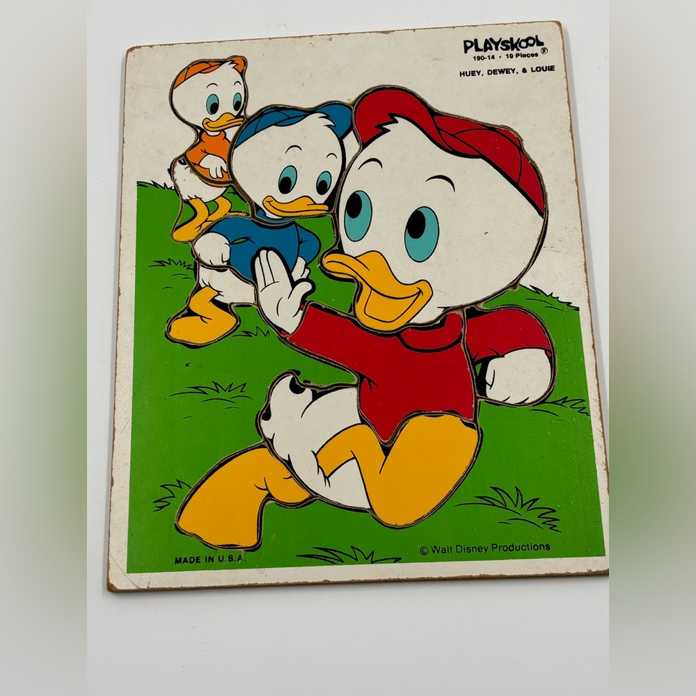Vintage Playskool Disney Huey Dewey & Louie Wooden Tray Puzzle